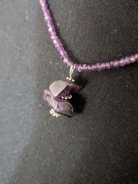 Purple Amethyst Bead Necklace with Stack Pendant Sterling Silver Chain Clasp